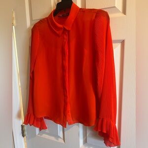 Zara Romantic Pleated Sleeved Coral Top, With Camisole
